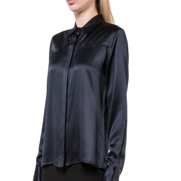 NILI LOTAN Mica Dark Navy Silk Shirt - Picture 1 of 11